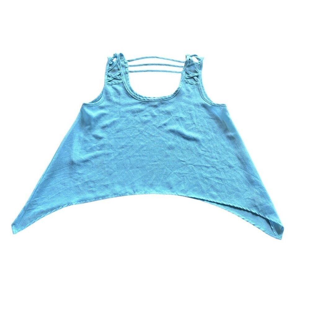 E & M Women's Light Blue Sleeveless Crop Flare Top - Picture 2 of 6